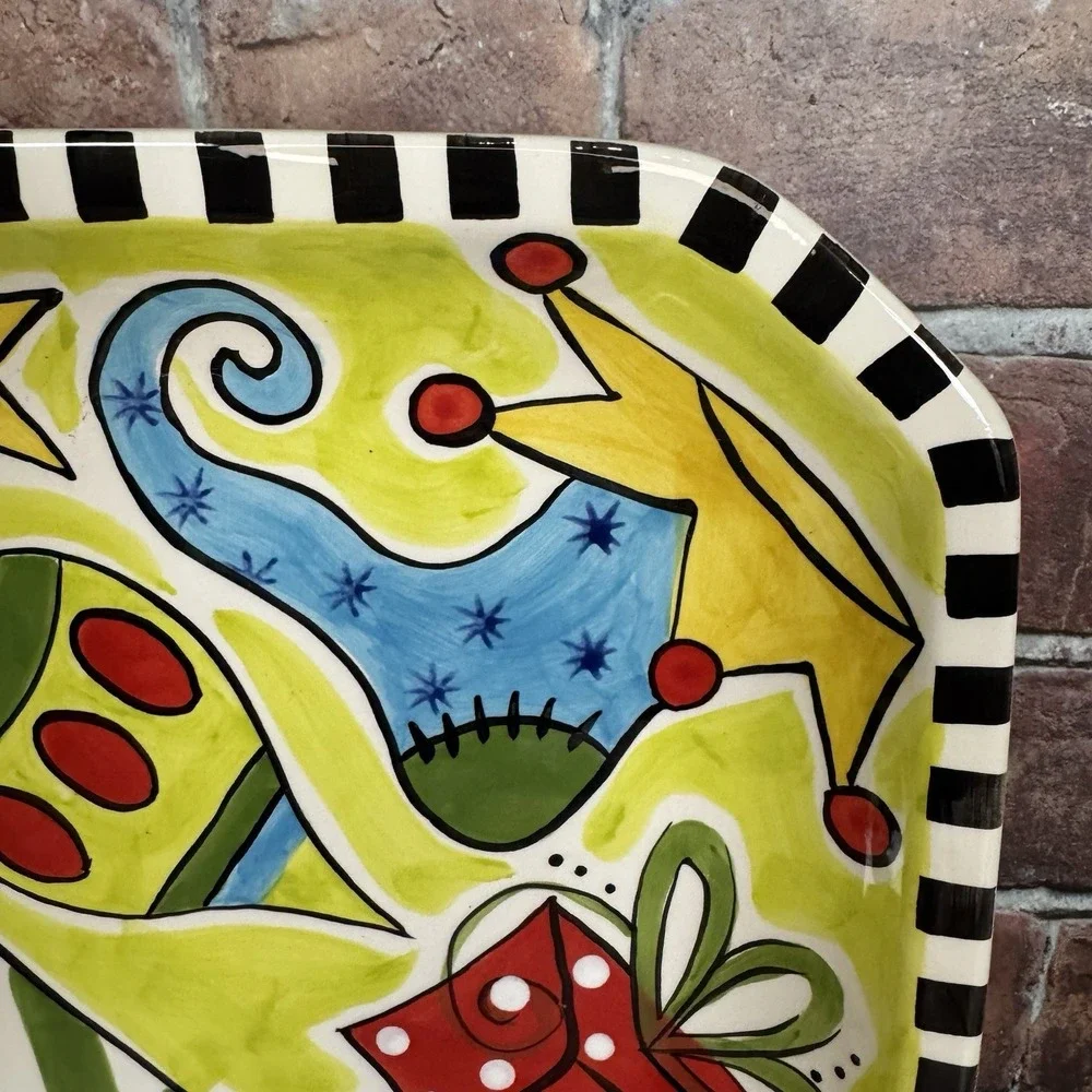 Vtg Vicki Carroll Pottery Christmas Cheer Christmas Square Platter Magnolia Lane
